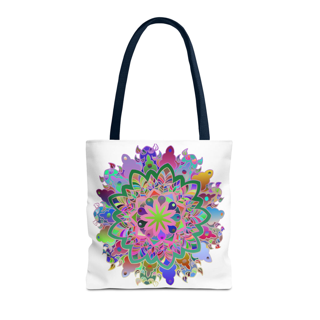 Vibrant and intricate mandala design tote bag in various colors