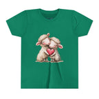 Youth Tee - Cartoon Sheeps Hugging Heart, Cute and Lovely Design