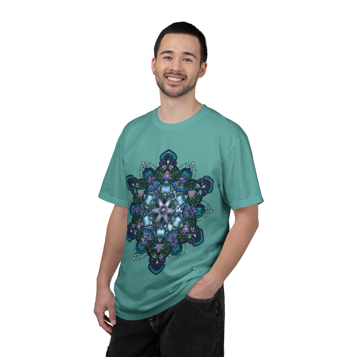 Mandala T-Shirt – Blue Purple Boho Geometric Floral Design