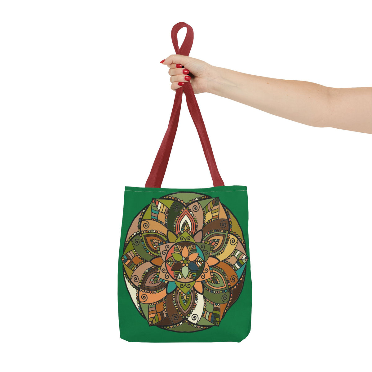 Boho Mandala Tote Bag — Green Floral Pattern AOP Shopper