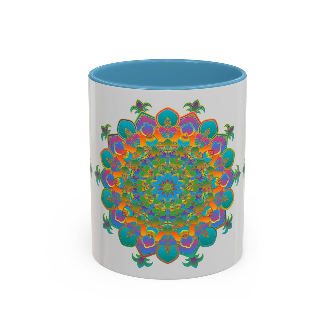 Large ceramic coffee mug with colorful and intricate mandala art design