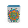 Large ceramic coffee mug with colorful and intricate mandala art design