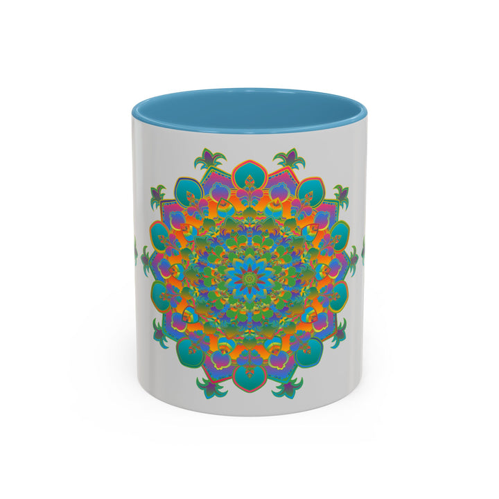 Large ceramic coffee mug with colorful and intricate mandala art design