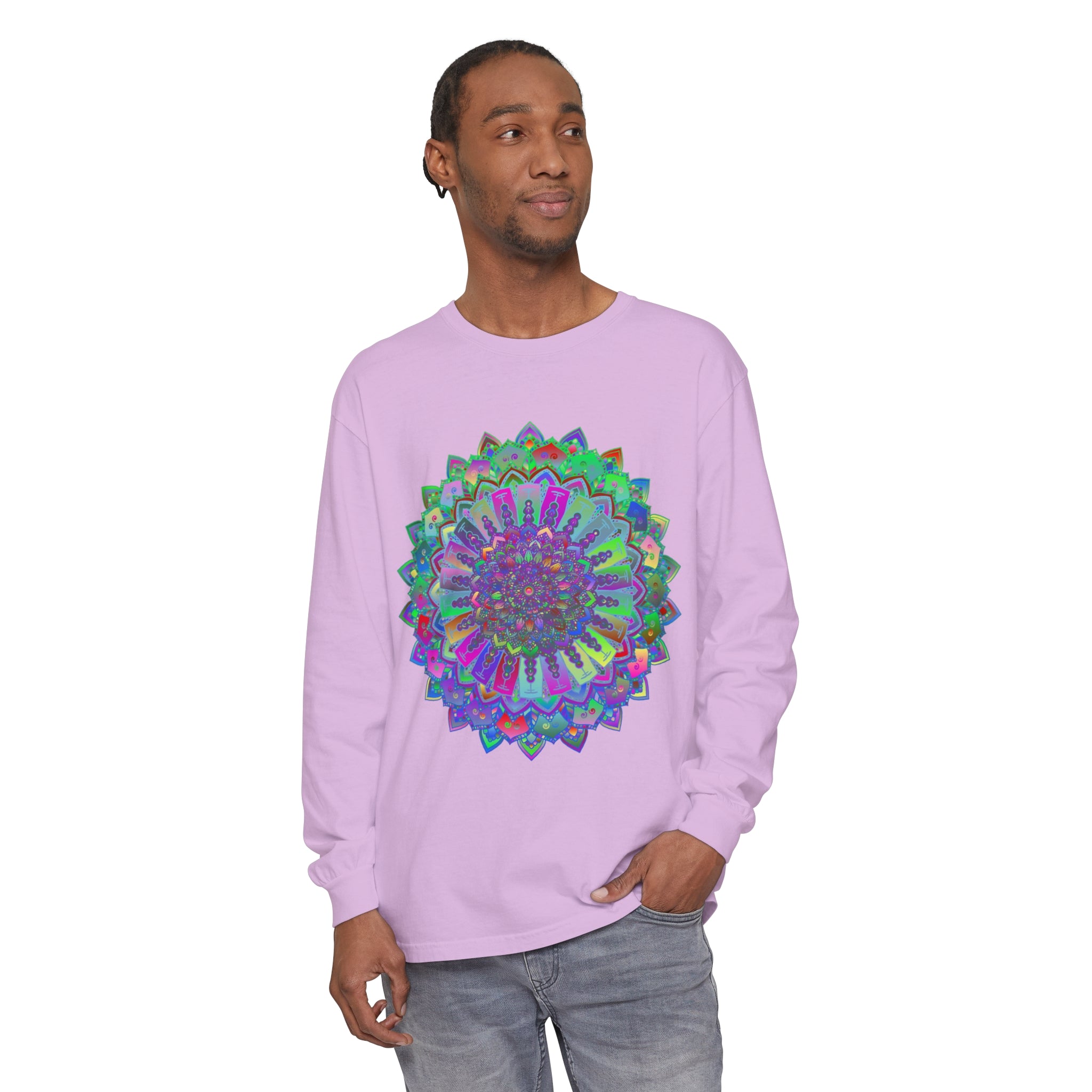 Colorful and intricate mandala design long sleeve t-shirt perfect for any occasion