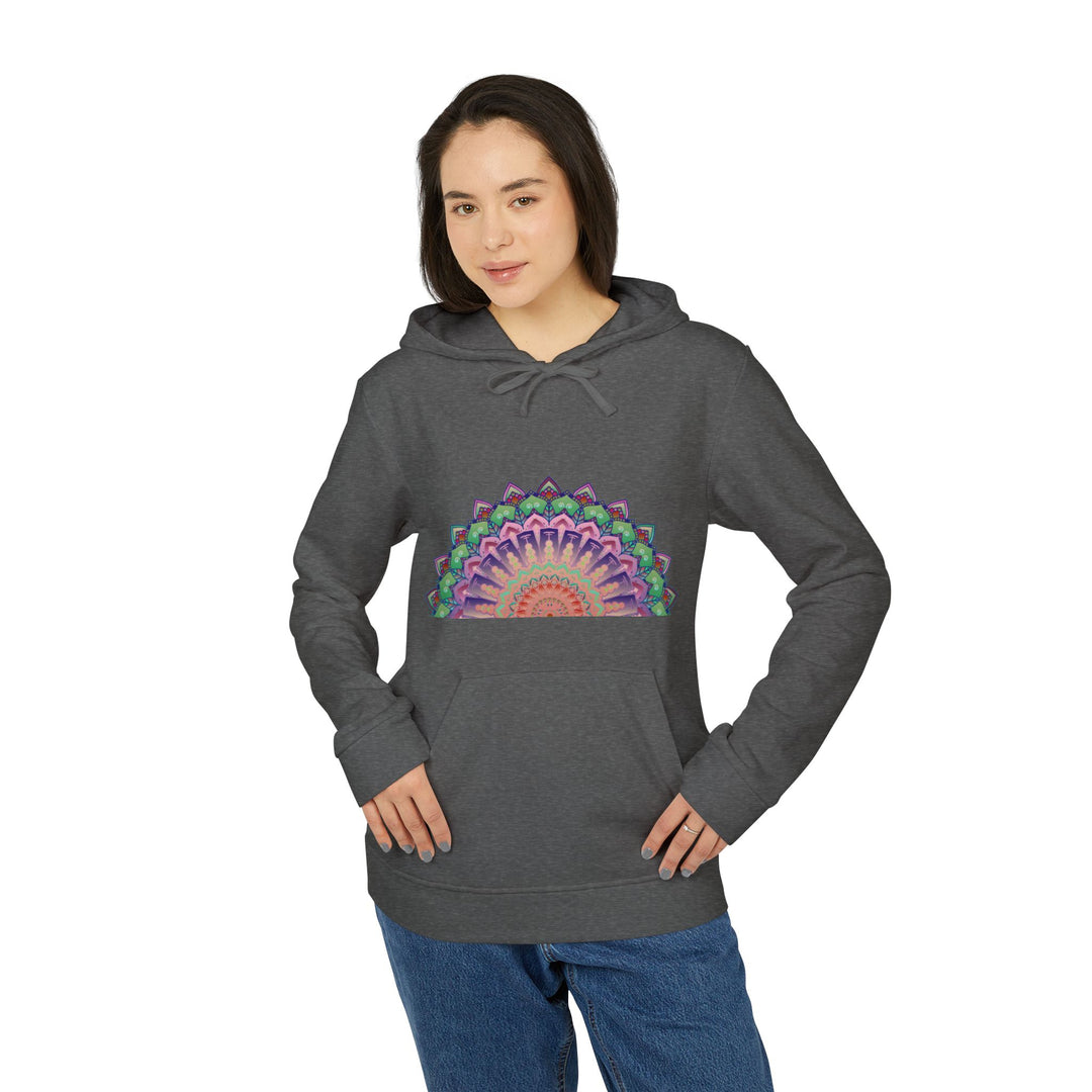 Colorful pastel mandala pattern fleece hoodie with Adidas logo