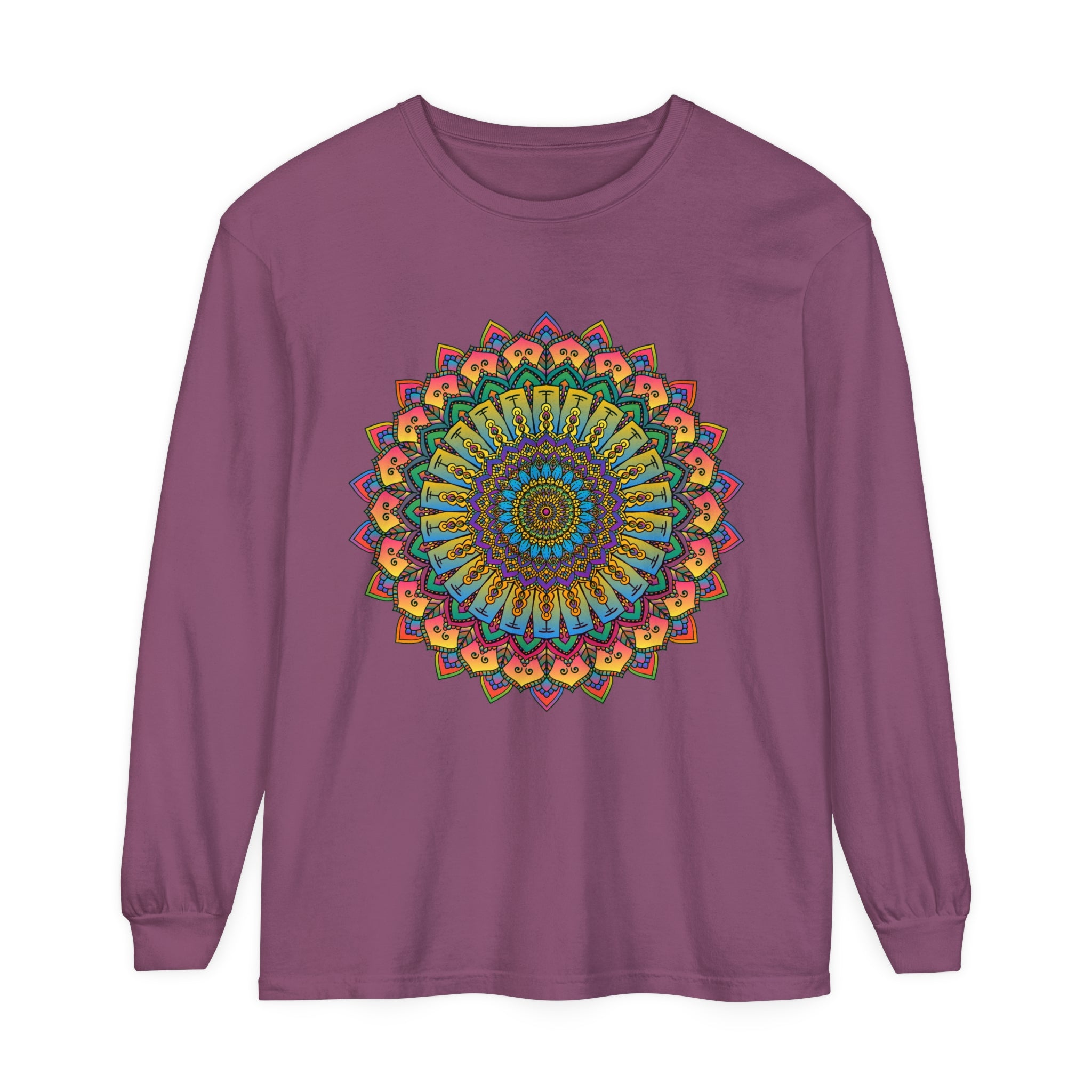 Intricate mandala design on a unisex long sleeve t-shirt