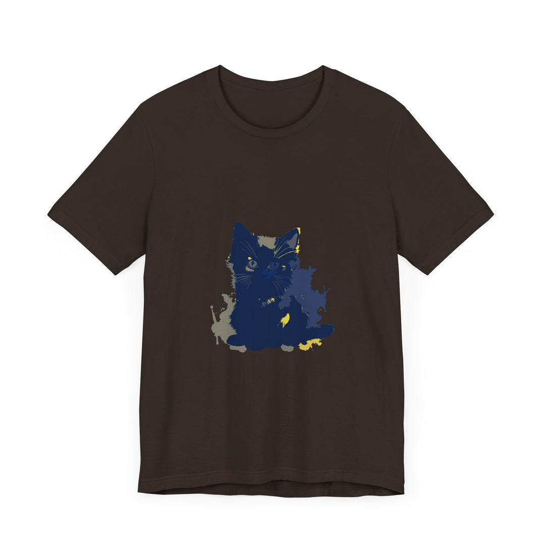 Midnight Blue Cat Mystery T-Shirt featuring a playful feline design