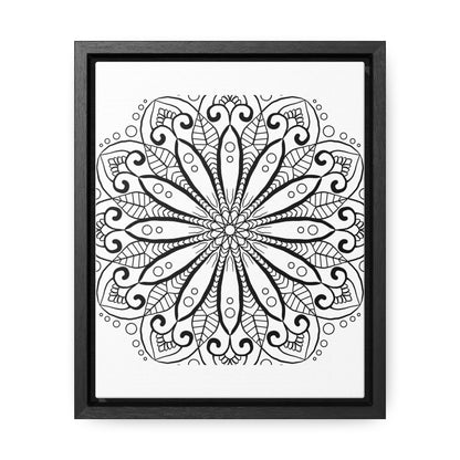 Handmade black and white mandala art on gallery canvas wraps with vertical frame