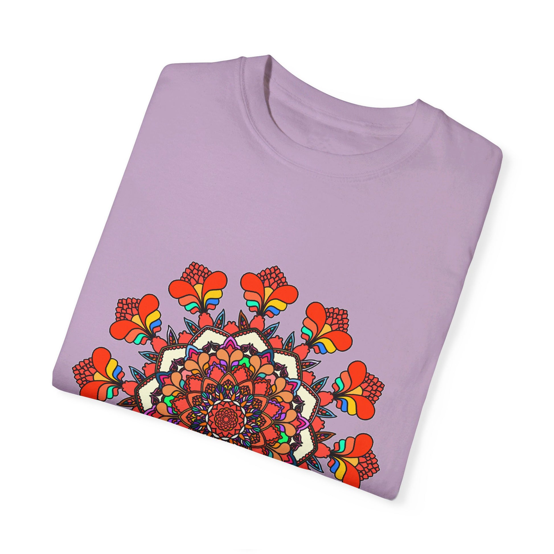 Unisex Mandala T-Shirt made of 100% Ring-Spun Cotton, featuring Hand-Drawn Mandala Art and Garment-Dyed for Extra Comfort