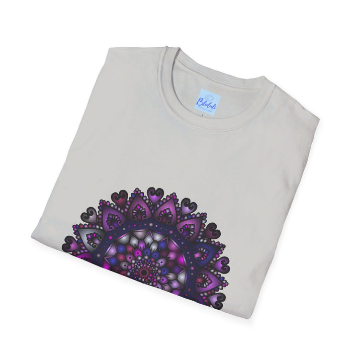 Softstyle unisex t-shirt in purple with hand-drawn mandala art design