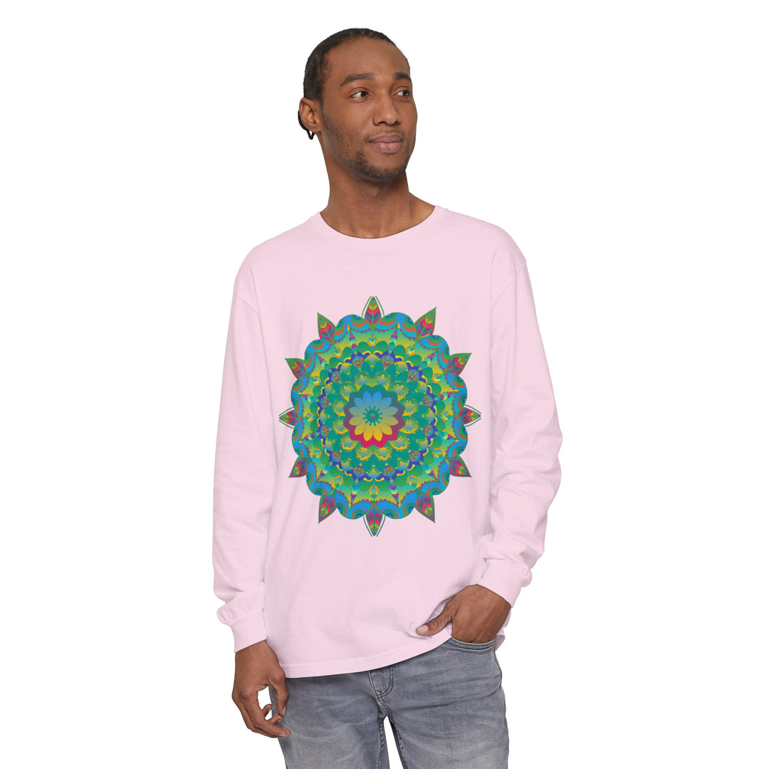 Colorful and intricate psychedelic mandala design long sleeve t-shirt for men and women