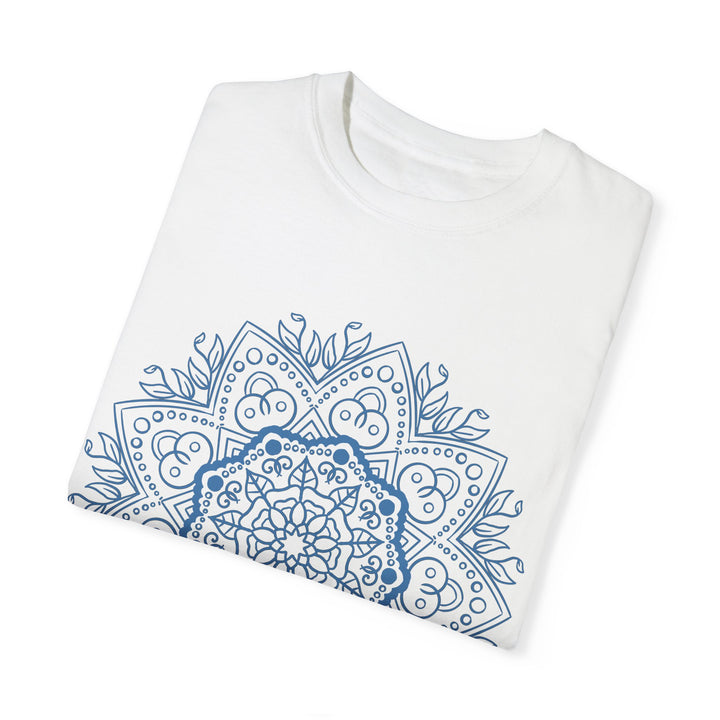 Handmade Mandala Art Tshirt featuring intricate design on unisex garment-dyed tee