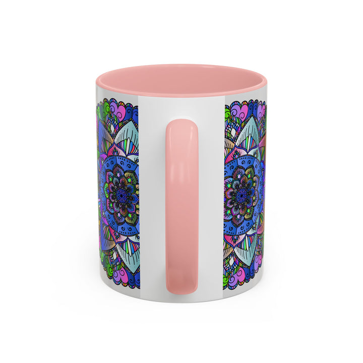 A vibrant and calming mandala mug, featuring intricate designs in various colors