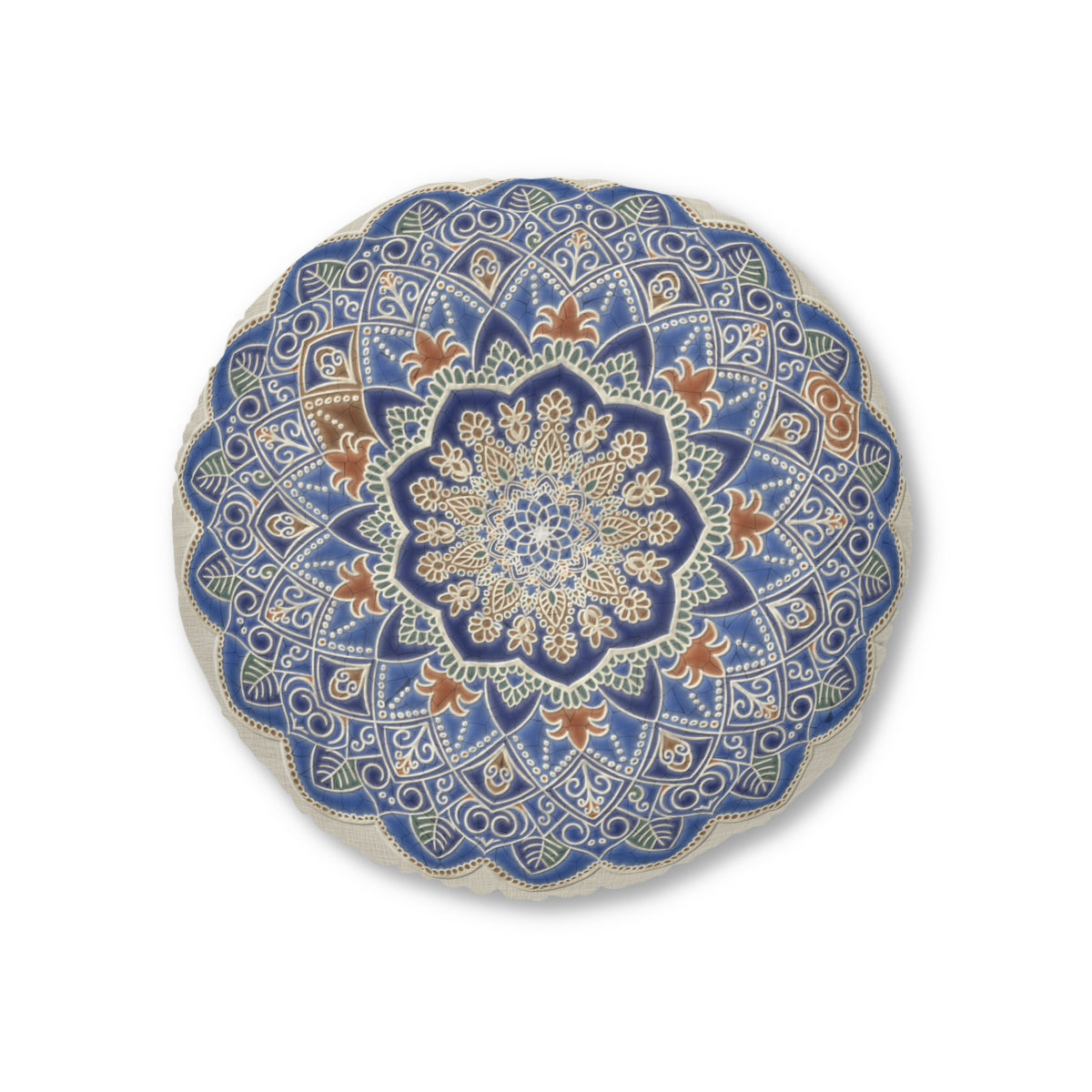 Round Floor Pillow – Blue Mandala Batik Meditation Cushion