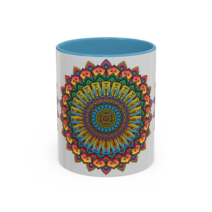 A beautifully handcrafted ceramic mug featuring a vibrant mandala design, perfect for spiritual and colorful art enthusiasts