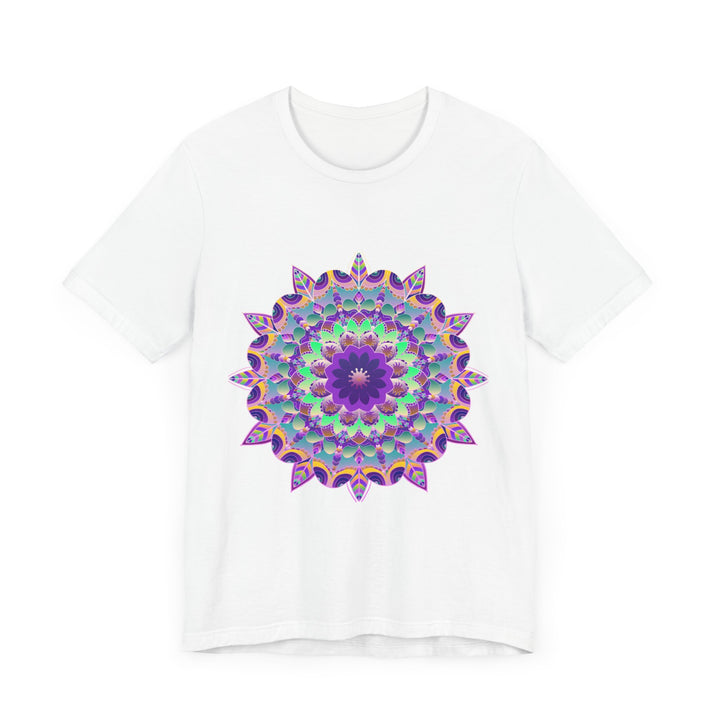 Vibrant and intricate purple mandala design on a comfortable t-shirt