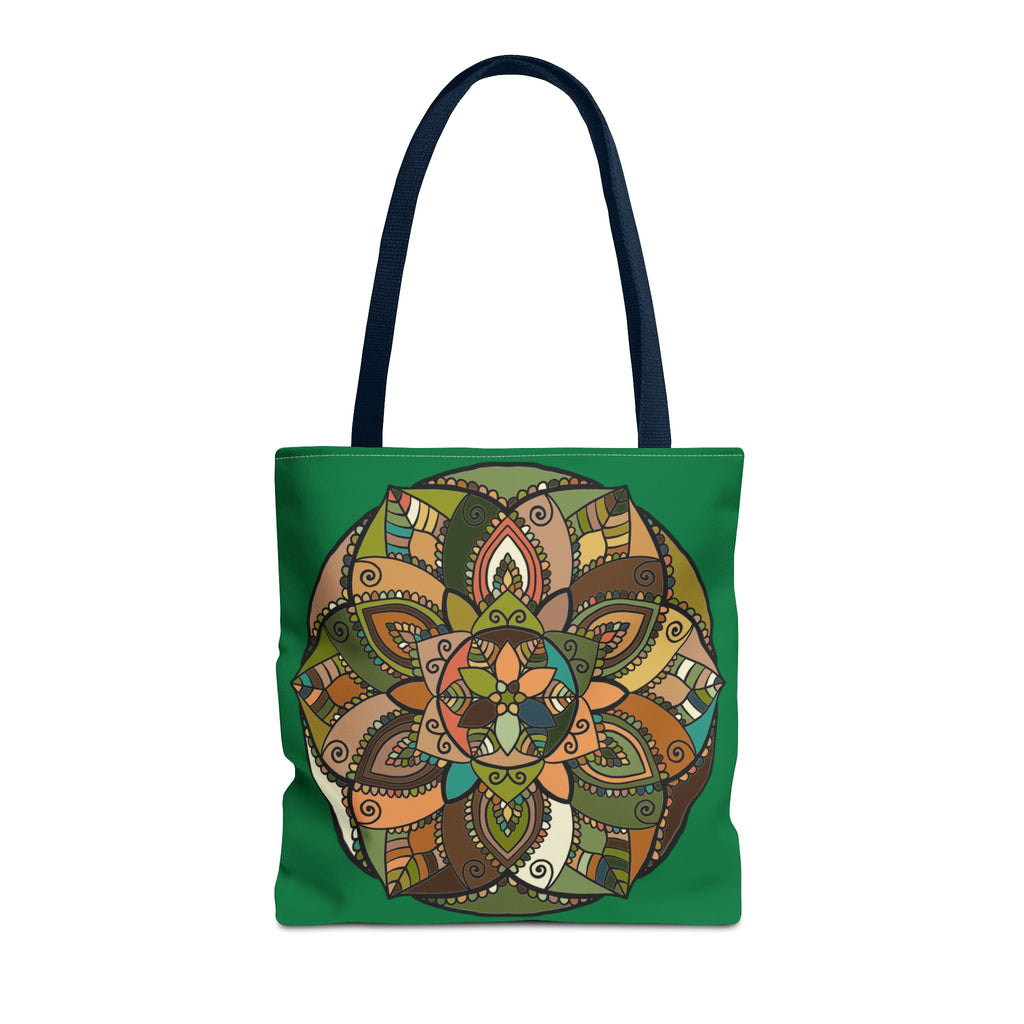 Boho Mandala Tote Bag — Green Floral Pattern AOP Shopper