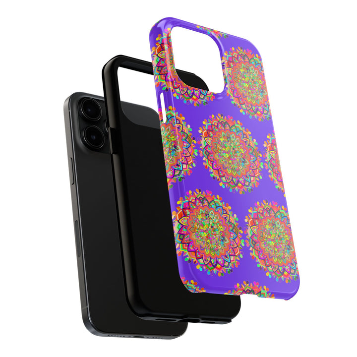 Hand drawn small purple mandala art phone case designed for iPhone X and XS