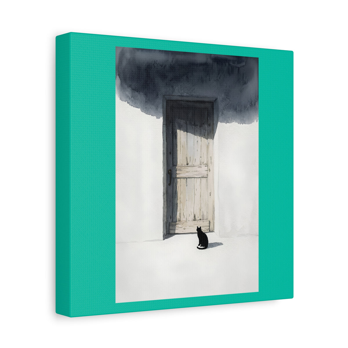 Cat at the Door Matte Canvas Wall Art — Moody Minimalist Cat Illustration