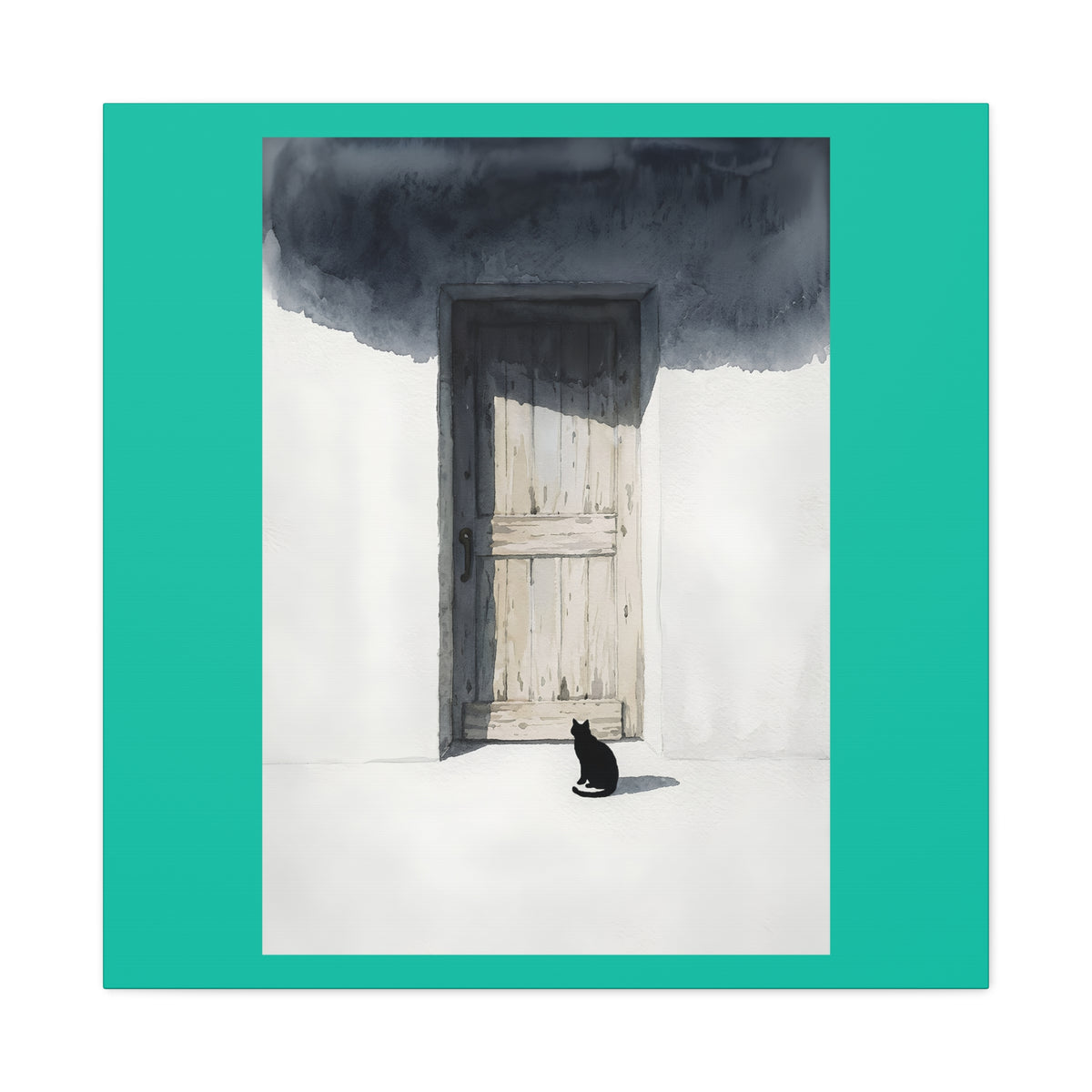 Cat at the Door Matte Canvas Wall Art — Moody Minimalist Cat Illustration