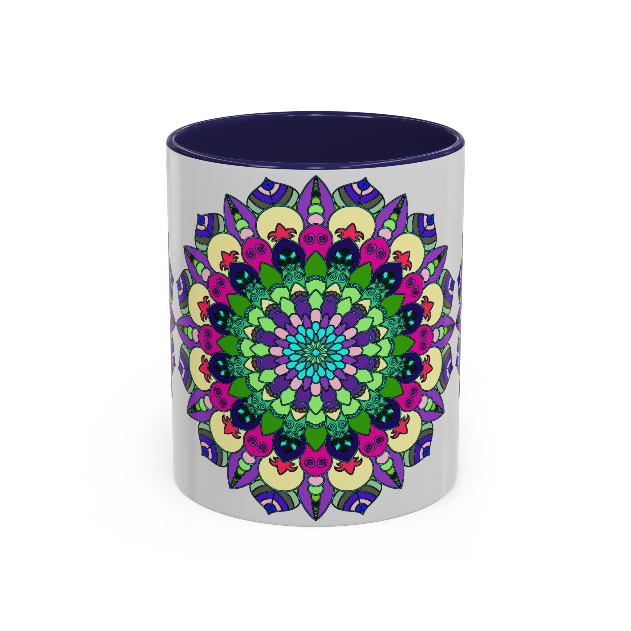 Beautiful ceramic mug featuring a colorful mandala design, perfect for spiritual and art enthusiasts