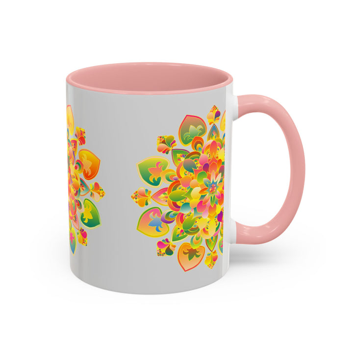 Colorful and vibrant mandala art mug with intricate floral patterns