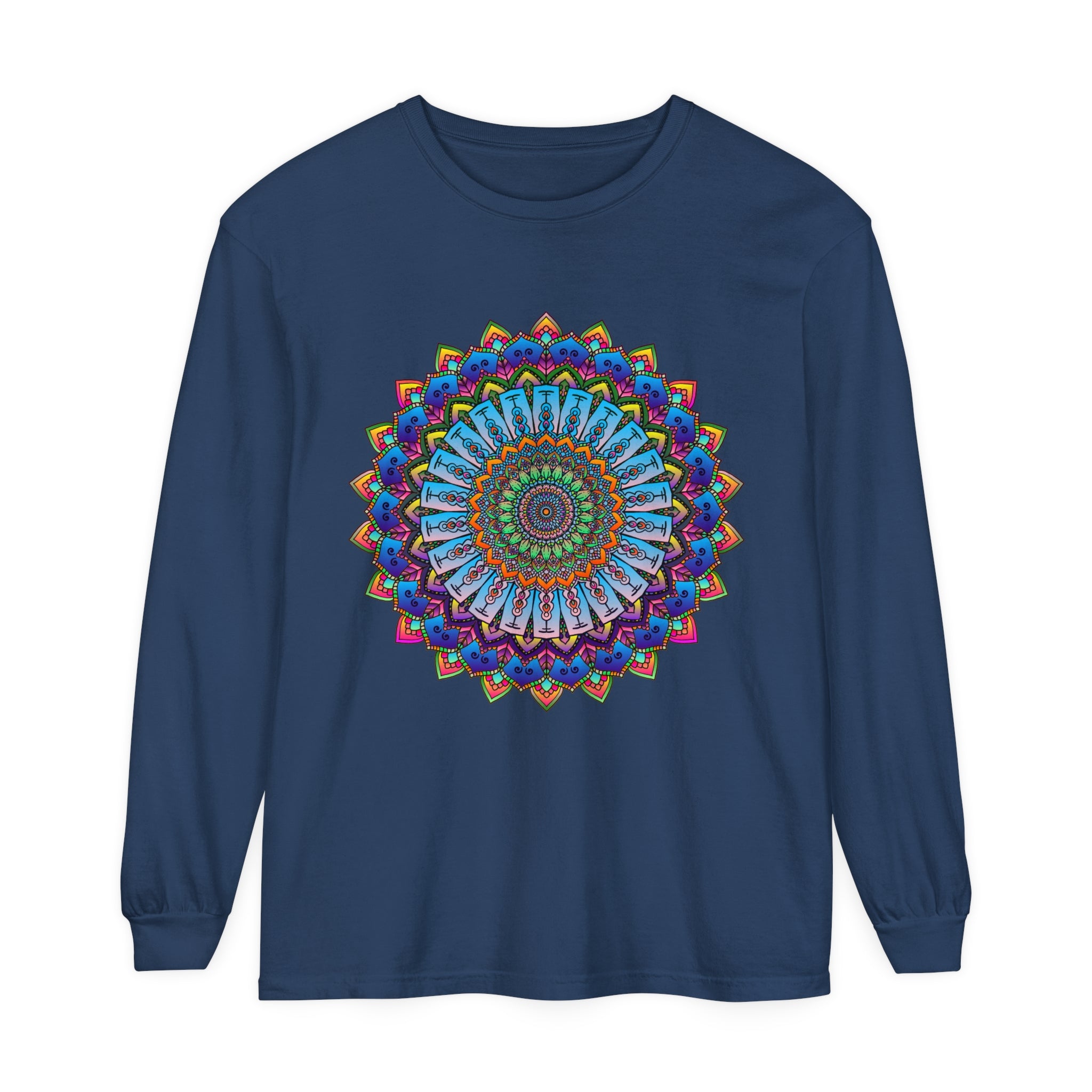 Colorful and intricate mandala design long sleeve t-shirt for both men and women