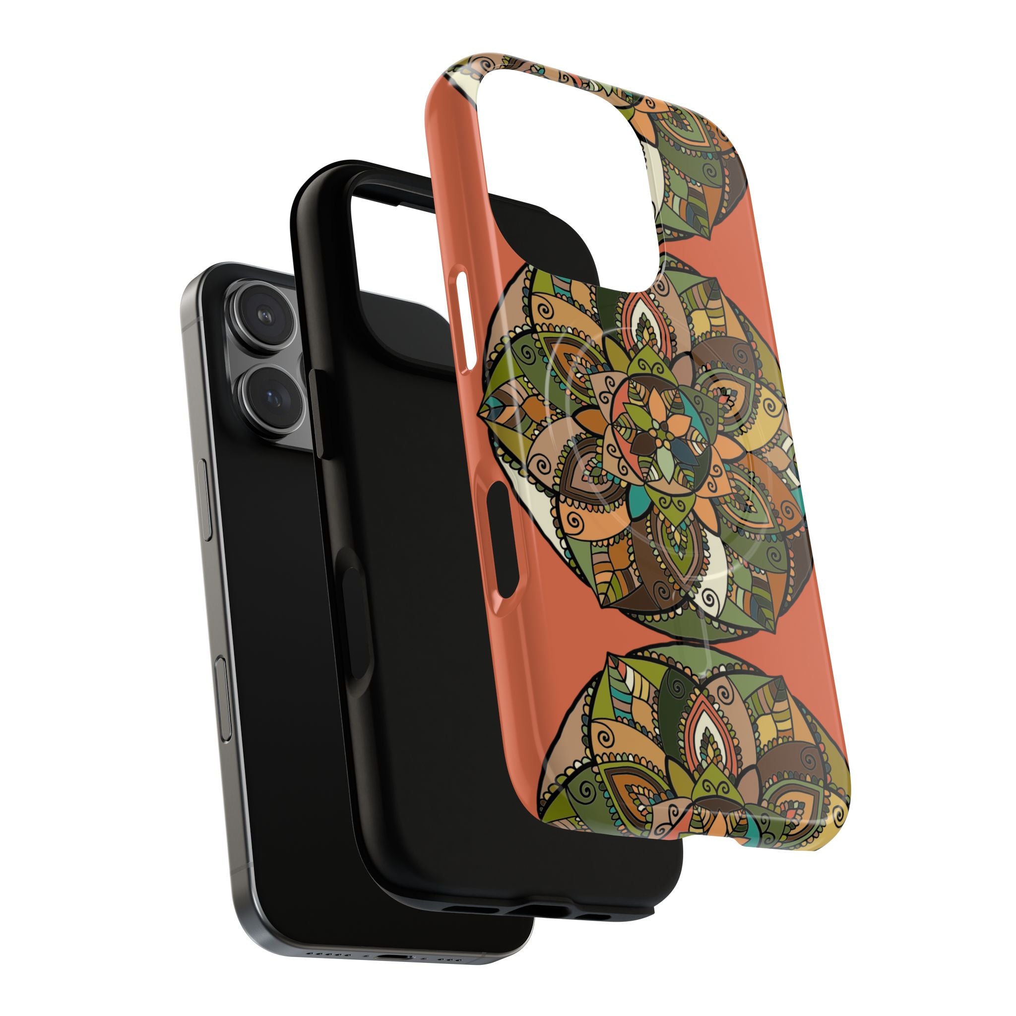 Mandala Floral Tough Magnetic Phone Case — Boho Earth-Tone Protective Cover