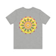 A beautiful and colorful t-shirt featuring a vibrant mandala design, evoking feelings of spiritual peace and harmony