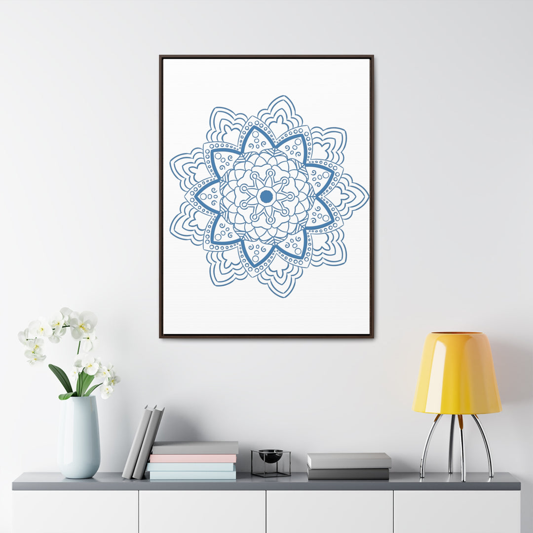 Beautiful steel blue Mandala Handmade Art on gallery canvas wraps, vertical frame