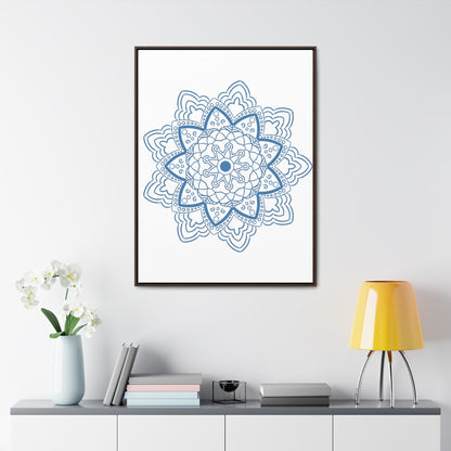 Beautiful steel blue Mandala Handmade Art on gallery canvas wraps, vertical frame