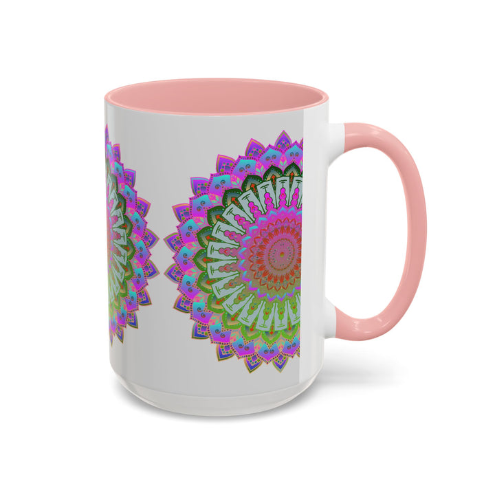 Colorful mandala art mug featuring intricate hand-painted patterns