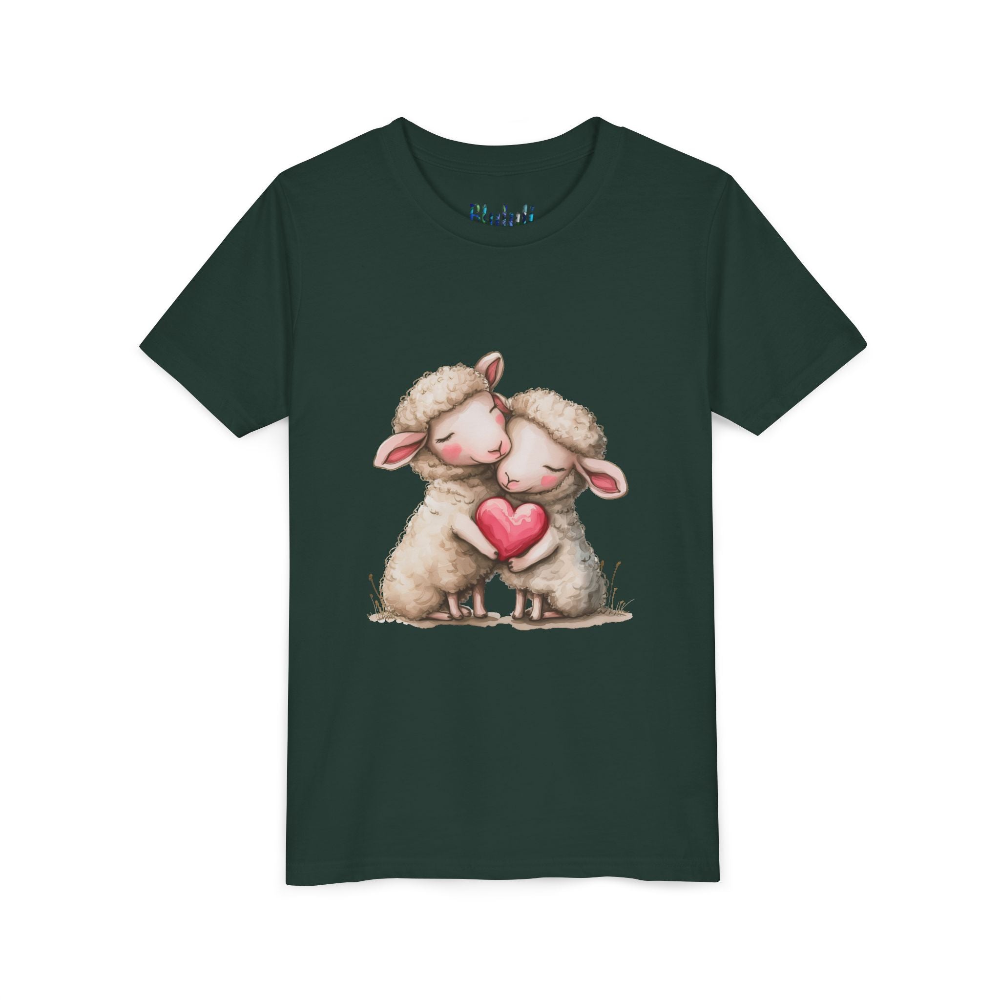 Jugend-T-Shirt – Cartoon-Schafe, die ein Herz umarmen, süßes und schönes Design 