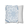 Spun Polyester Square Pillowcase Mandala Art - Original Fine Art - Hand-drawn - Steel Blue on White 