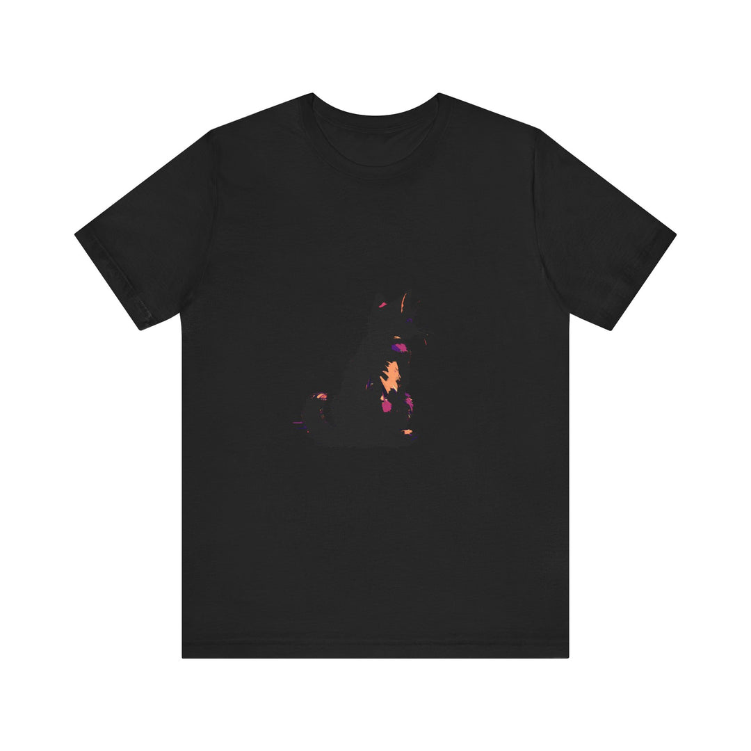 Black Cat Mystery Abstract T-Shirt with mysterious black cat design on black background