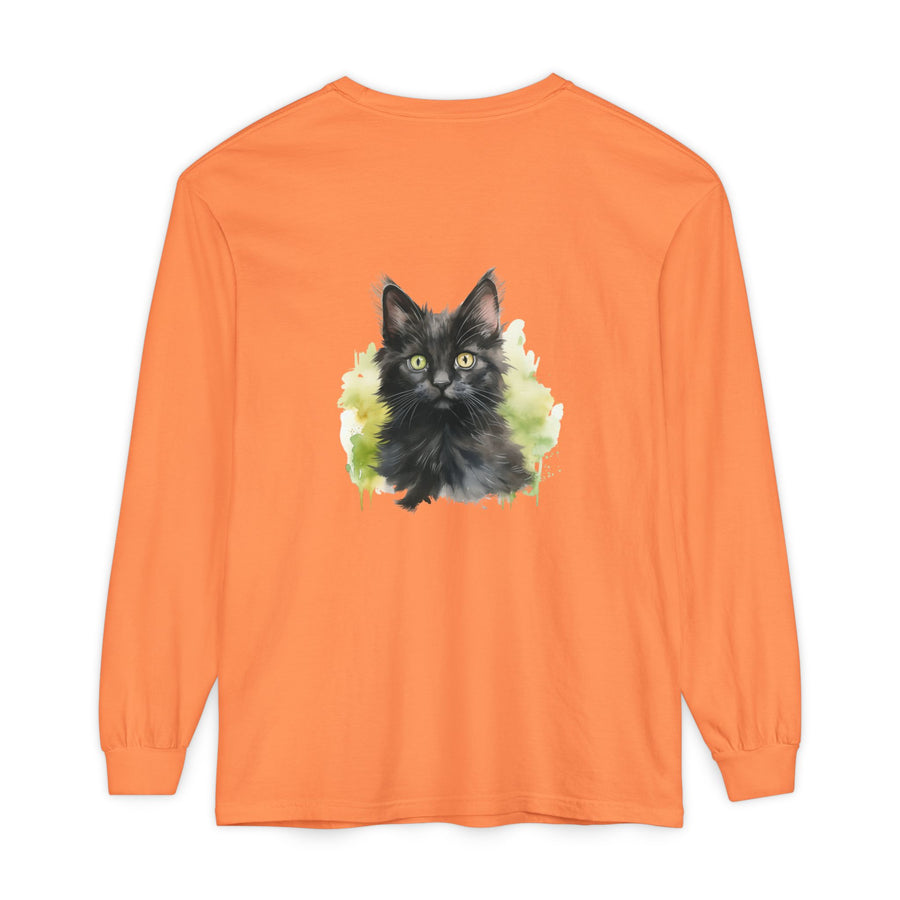 Full Sleeve Tee | Black Kitten Watercolor