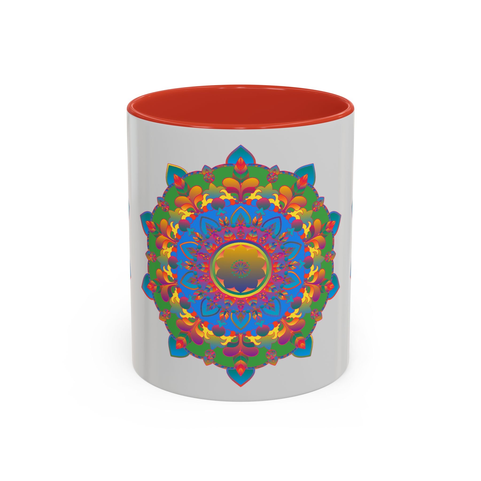 Handcrafted mandala flower design on grey ceramic mug