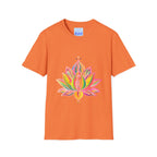 Lotus Mandala Unisex T-Shirt - Hand-Drawn Unique Design - Blululi, a beautiful and intricate lotus mandala design adorning a comfortable unisex t-shirt in a stunning blend of colors