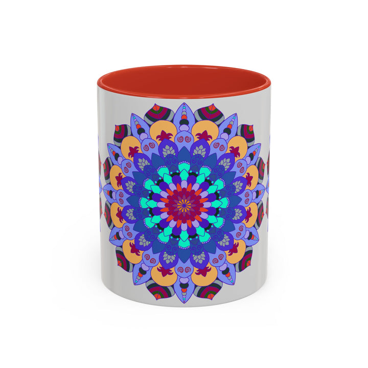 Beautiful white ceramic mug with intricate mandala design in vibrant colors