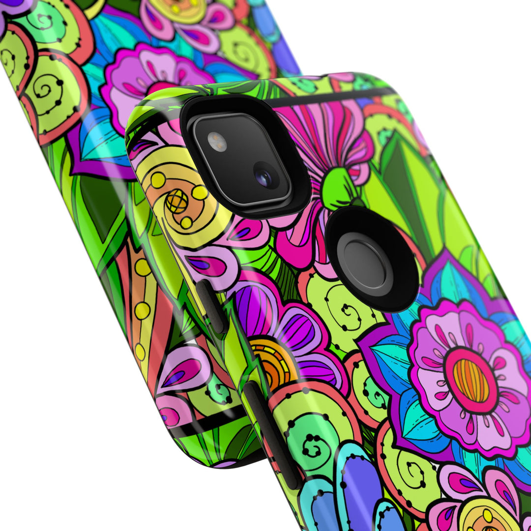 Floral Fantasy iPhone and Google Pixel Case in Bright Green Palette