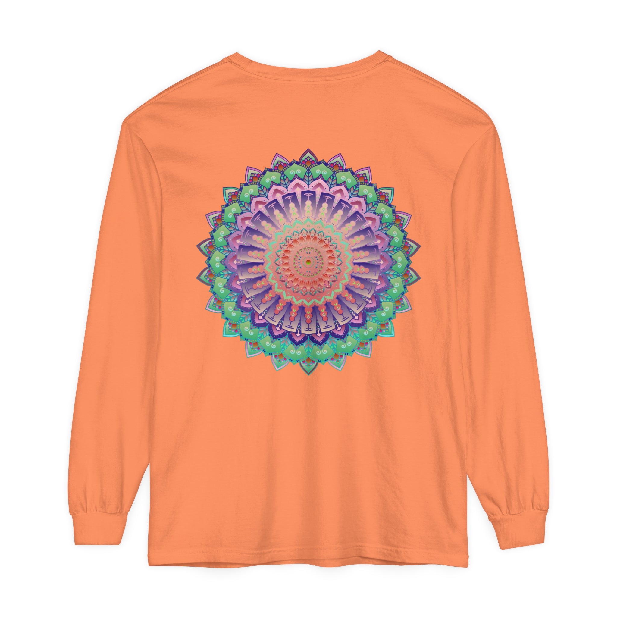 Vibrant Mandala Long Sleeve T-Shirt - Unisex, colorful bohemian design, perfect for all genders