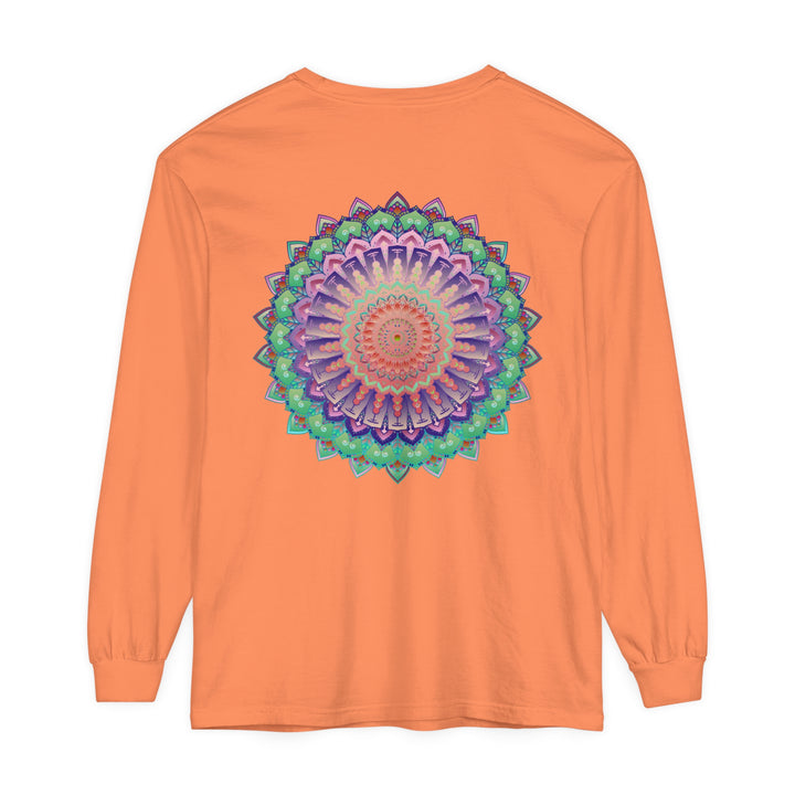 Vibrant Mandala Long Sleeve T-Shirt - Unisex, colorful bohemian design, perfect for all genders