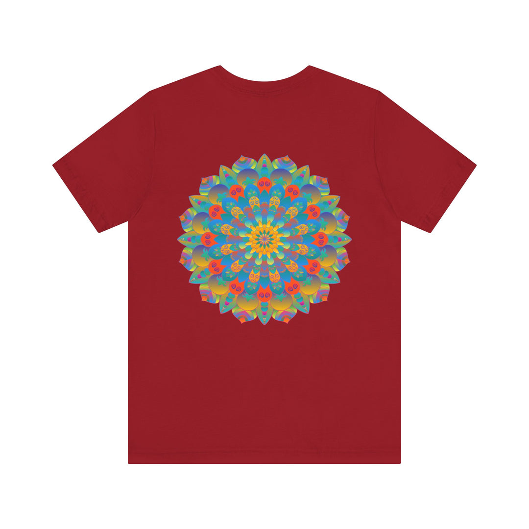 Colorful and intricate psychedelic mandala design on a t-shirt promoting spiritual peace and harmony