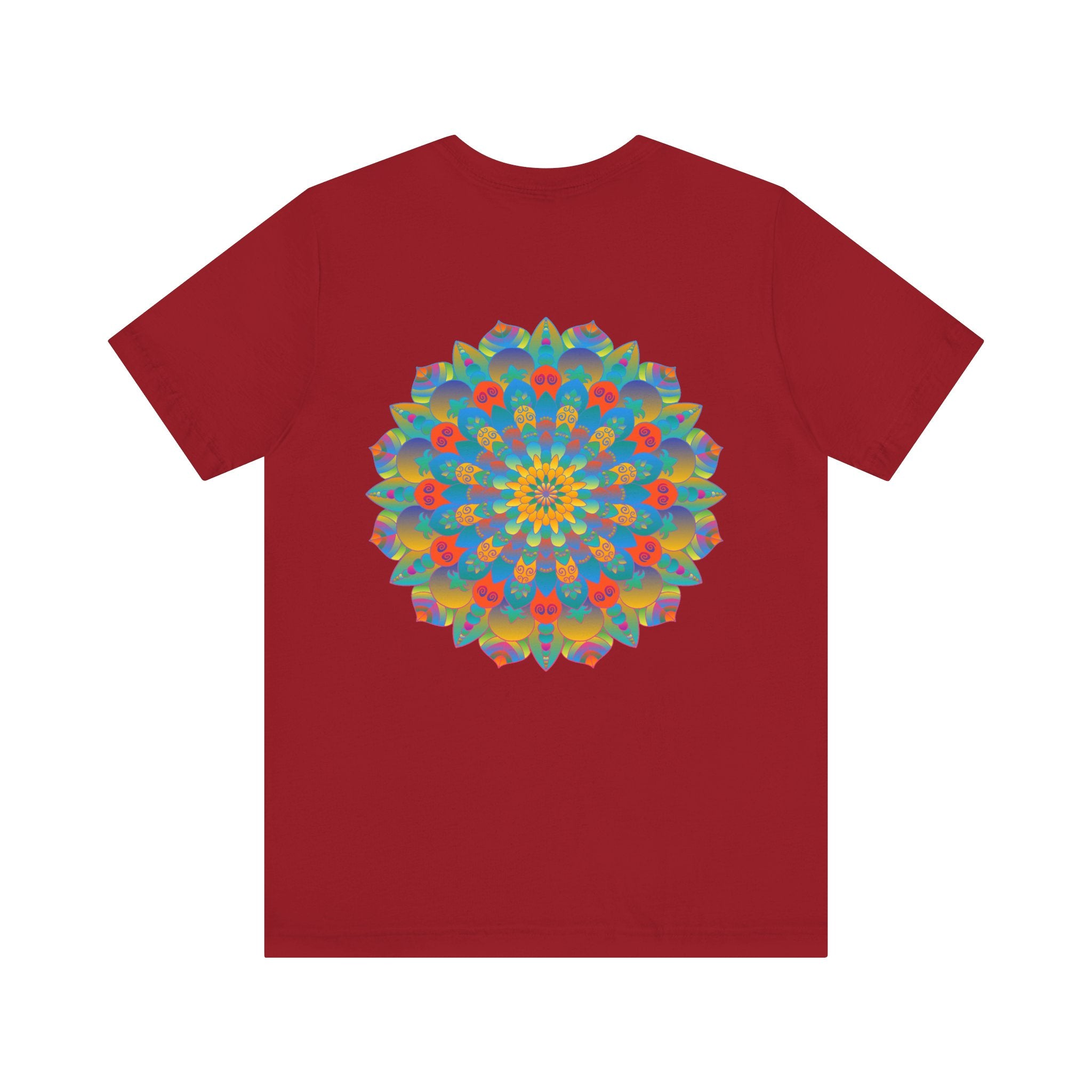 Colorful and intricate psychedelic mandala design on a t-shirt promoting spiritual peace and harmony