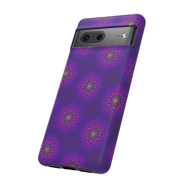 Intricate Purple Floral iPhone Case with Bold Mandala Design