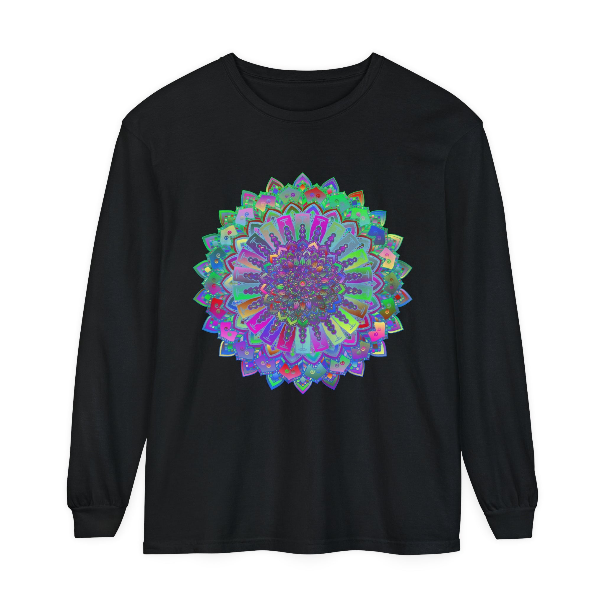 Colorful and intricate mandala design long sleeve t-shirt for women