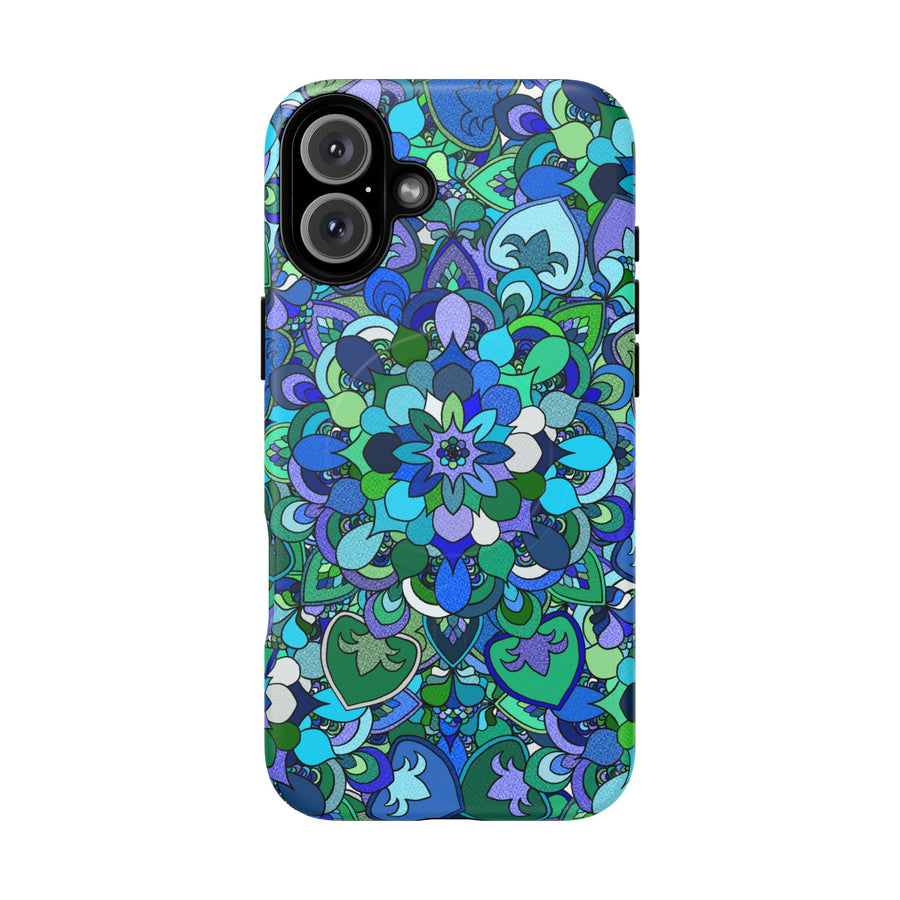 Blau-grünes Blumen-Mandala Tough Magnetic Handyhülle