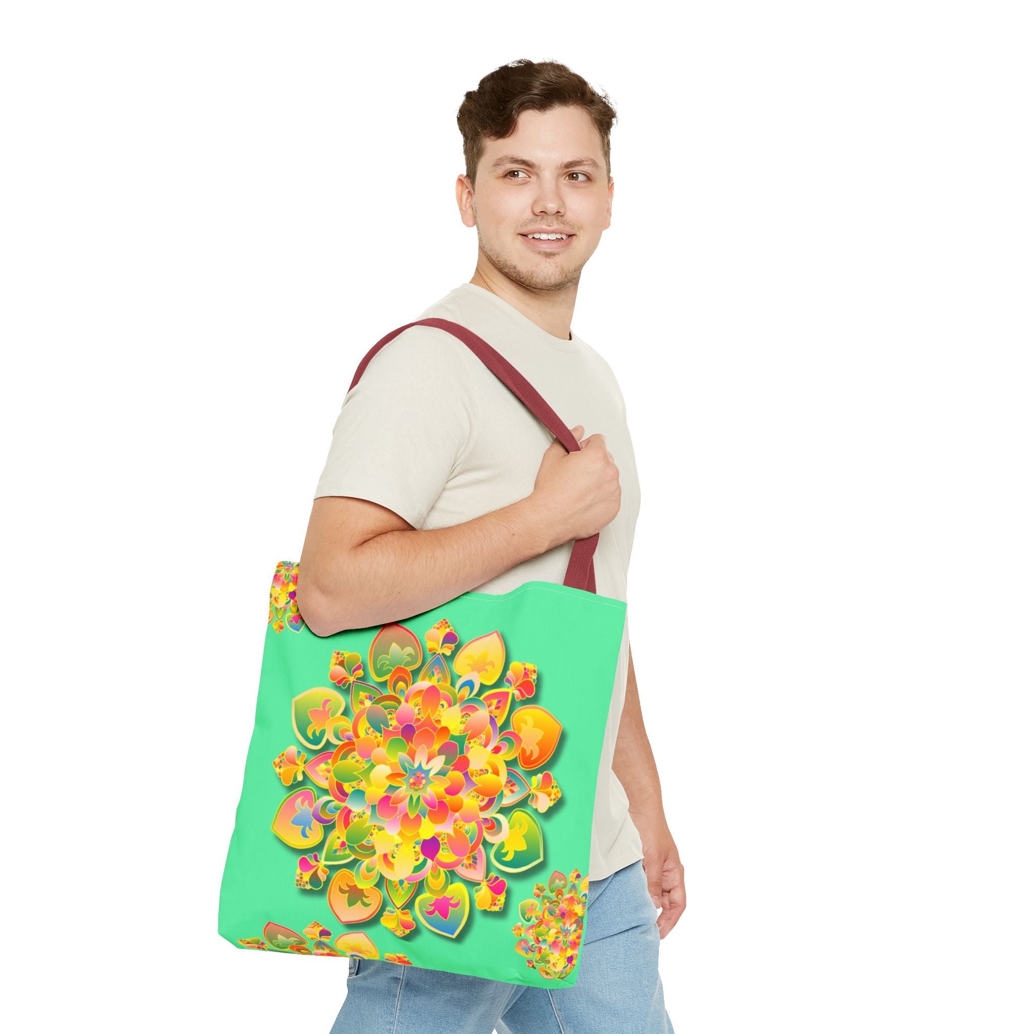 Floral Mandala Tote Bag — Bright Tropical Green All-Over Print