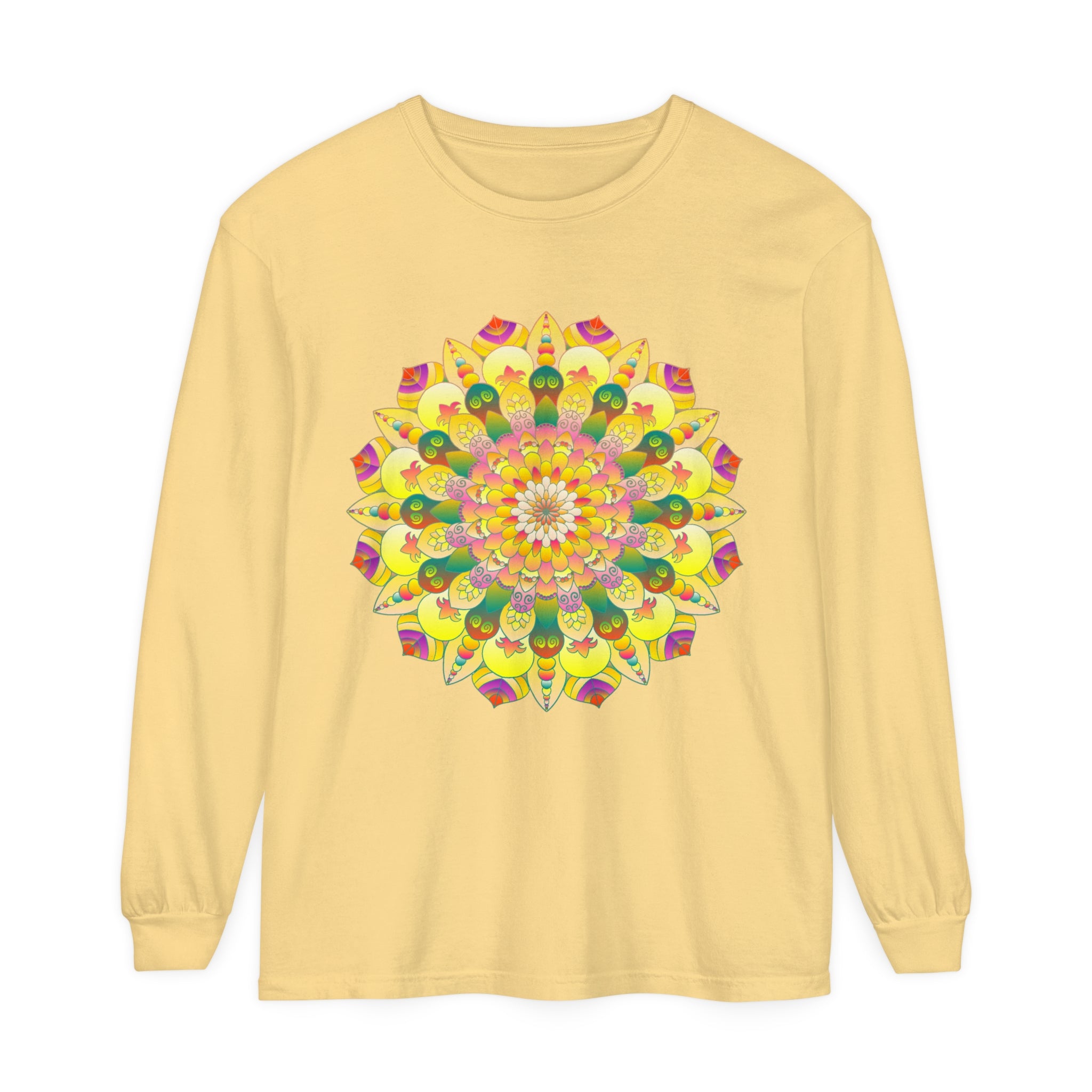 Colorful and intricate mandala design long sleeve unisex t-shirt for vibrant style