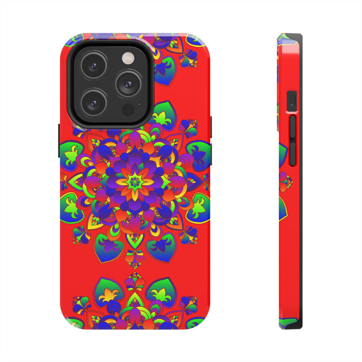 Beautiful hand drawn red mandala art phone case for stylish protection